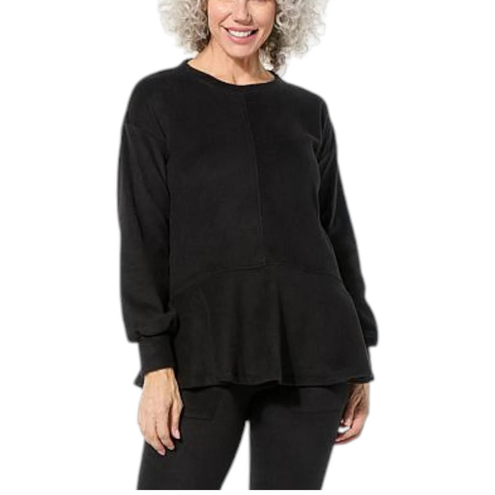 Comfort Code Women's Fleece Flutter-Hem Pullover Black - Regular